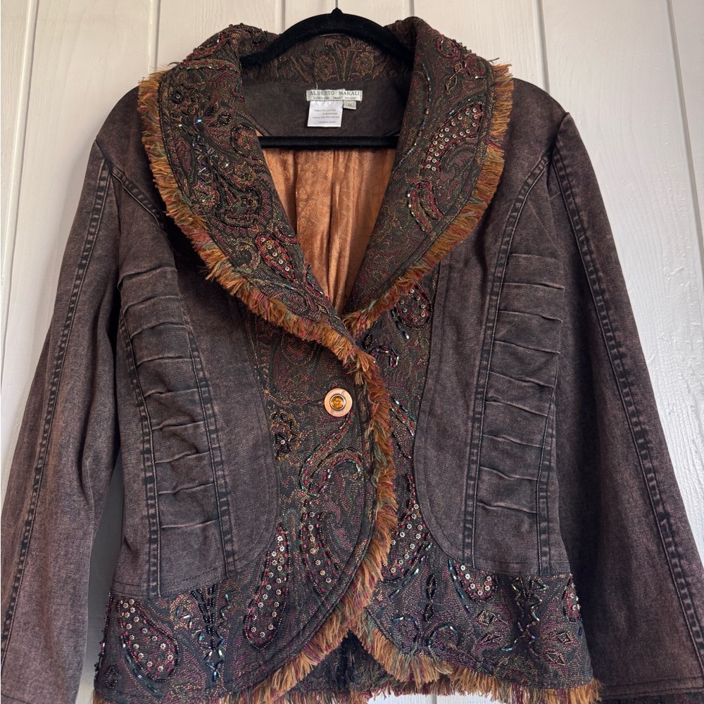 Vintage Alberto Makali Dark Wash Beaded Jacket - Picture 3 of 6